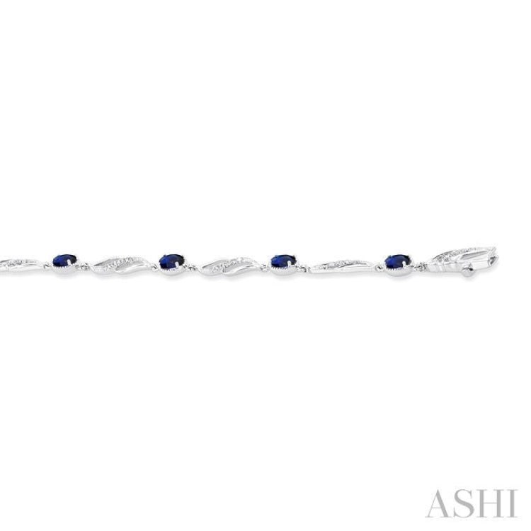 4X3 MM Oval Cut Sapphire and 1/5 Ctw Round Cut Diamond Precious Eternity Link Tennis Bracelet in 10K White Gold 4X3 MM Oval Cut Sapphire and 1/5 Ctw Round Cut Diamond Precious Eternity Link Tennis Bracelet in 10K White Gold