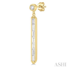 5/8 Ctw Vertical Bar Baguette and Round Cut Diamond Long Fashion Earrings in 14K Yellow Gold 5/8 Ctw Vertical Bar Baguette and Round Cut Diamond Long Fashion Earrings in 14K Yellow Gold