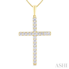 1/2 Ctw Round Cut Diamond Prong Set 1-Inch Plate Cross Pendant With Chain in 14K Yellow Gold 1/2 Ctw Round Cut Diamond Prong Set 1-Inch Plate Cross Pendant With Chain in 14K Yellow Gold