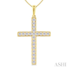 1/2 Ctw Round Cut Diamond Pave Set 1-Inch Plate Cross Pendant With Chain in 14K Yellow Gold 1/2 Ctw Round Cut Diamond Pave Set 1-Inch Plate Cross Pendant With Chain in 14K Yellow Gold