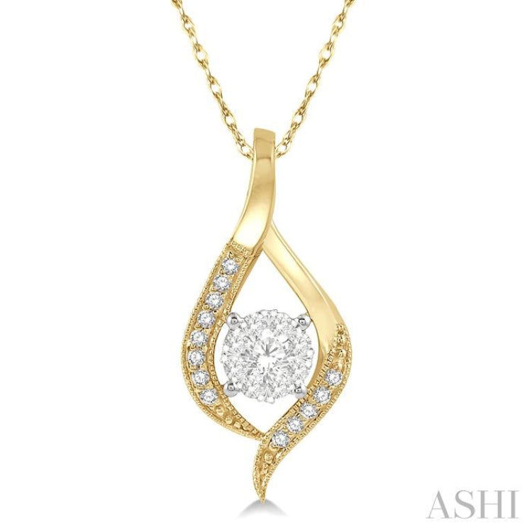 1/5 Ctw Curved Lovebright Round Cut Diamond Pendant in 14K Yellow and White Gold with chain 1/5 Ctw Curved Lovebright Round Cut Diamond Pendant in 14K Yellow and White Gold with chain
