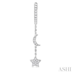 1/3 ctw Crescent Moon & Star Round Cut Diamond Chain Dangler Hoop Earring in 10K White Gold 1/3 ctw Crescent Moon & Star Round Cut Diamond Chain Dangler Hoop Earring in 10K White Gold