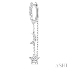 1/3 ctw Crescent Moon & Star Round Cut Diamond Chain Dangler Hoop Earring in 10K White Gold 1/3 ctw Crescent Moon & Star Round Cut Diamond Chain Dangler Hoop Earring in 10K White Gold