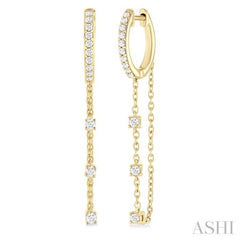 1/3 ctw Round Cut Diamond Chain Dangler Hoop Earring in 10K Yellow Gold 1/3 ctw Round Cut Diamond Chain Dangler Hoop Earring in 10K Yellow Gold