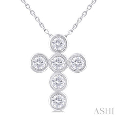 1/2 Ctw Round Cut Diamond 6-Stone Bezel Set Cross Pendant With Chain in 14K White Gold 1/2 Ctw Round Cut Diamond 6-Stone Bezel Set Cross Pendant With Chain in 14K White Gold