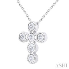 1/2 Ctw Round Cut Diamond 6-Stone Bezel Set Cross Pendant With Chain in 14K White Gold 1/2 Ctw Round Cut Diamond 6-Stone Bezel Set Cross Pendant With Chain in 14K White Gold