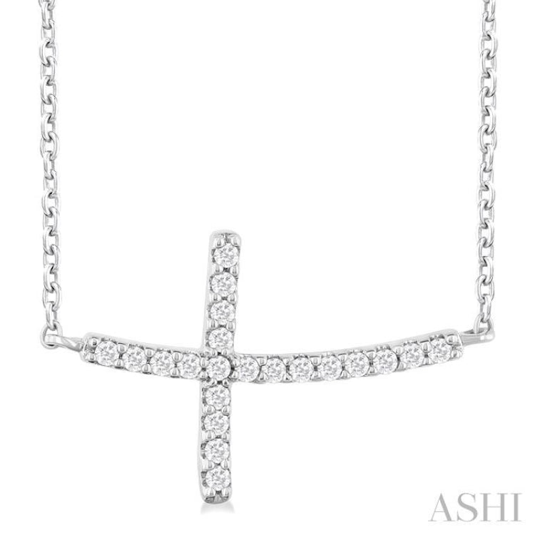 1/10 Ctw Petite Sideways Cross Round Cut Diamond Fashion Pendant With Chain in 10K White Gold 1/10 Ctw Petite Sideways Cross Round Cut Diamond Fashion Pendant With Chain in 10K White Gold