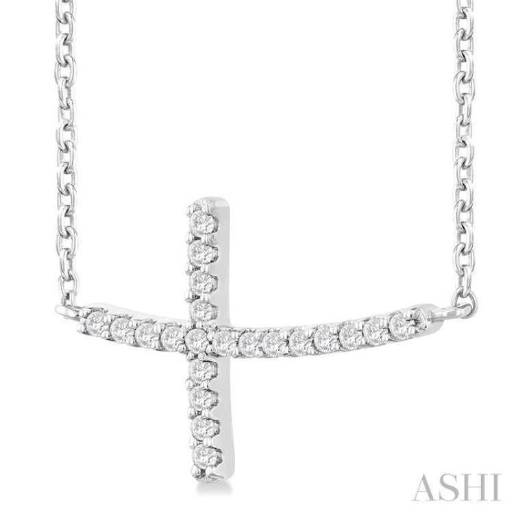 1/10 Ctw Petite Sideways Cross Round Cut Diamond Fashion Pendant With Chain in 10K White Gold 1/10 Ctw Petite Sideways Cross Round Cut Diamond Fashion Pendant With Chain in 10K White Gold