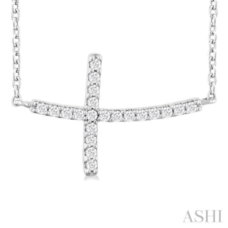 1/10 Ctw Petite Sideways Cross Round Cut Diamond Fashion Pendant With Chain in 10K White Gold 1/10 Ctw Petite Sideways Cross Round Cut Diamond Fashion Pendant With Chain in 10K White Gold