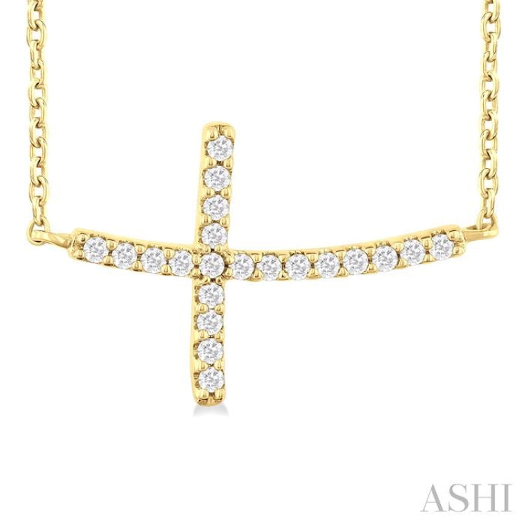1/10 Ctw Petite Sideways Cross Round Cut Diamond Fashion Pendant With Chain in 10K Yellow Gold 1/10 Ctw Petite Sideways Cross Round Cut Diamond Fashion Pendant With Chain in 10K Yellow Gold