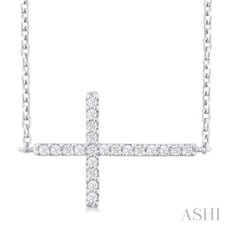 1/10 Ctw Petite Sideways Cross Round Cut Diamond Fashion Pendant With Chain in 10K White Gold 1/10 Ctw Petite Sideways Cross Round Cut Diamond Fashion Pendant With Chain in 10K White Gold