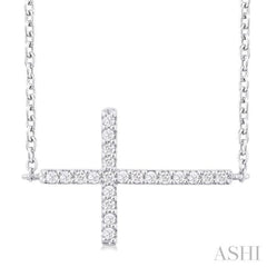 1/10 Ctw Petite Sideways Cross Round Cut Diamond Fashion Pendant With Chain in 10K White Gold 1/10 Ctw Petite Sideways Cross Round Cut Diamond Fashion Pendant With Chain in 10K White Gold