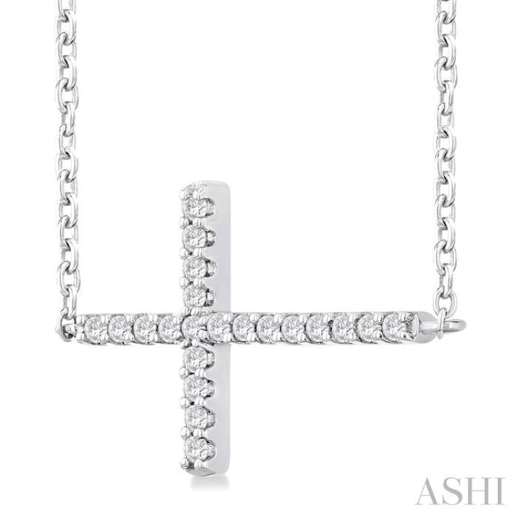 1/10 Ctw Petite Sideways Cross Round Cut Diamond Fashion Pendant With Chain in 10K White Gold 1/10 Ctw Petite Sideways Cross Round Cut Diamond Fashion Pendant With Chain in 10K White Gold
