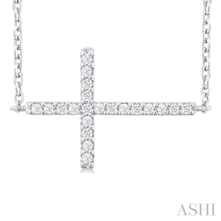 1/10 Ctw Petite Sideways Cross Round Cut Diamond Fashion Pendant With Chain in 10K White Gold 1/10 Ctw Petite Sideways Cross Round Cut Diamond Fashion Pendant With Chain in 10K White Gold