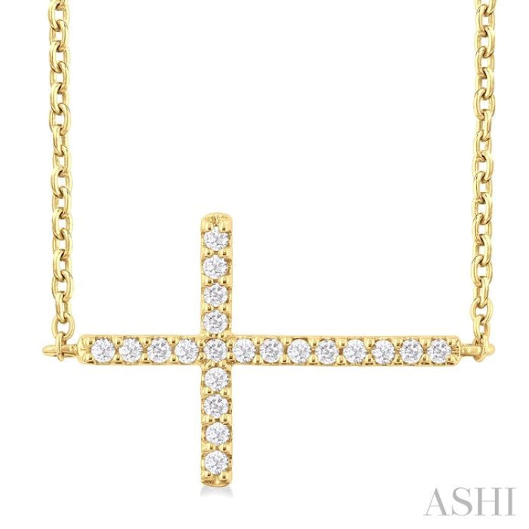 1/10 Ctw Petite Sideways Cross Round Cut Diamond Fashion Pendant With Chain in 10K Yellow Gold 1/10 Ctw Petite Sideways Cross Round Cut Diamond Fashion Pendant With Chain in 10K Yellow Gold