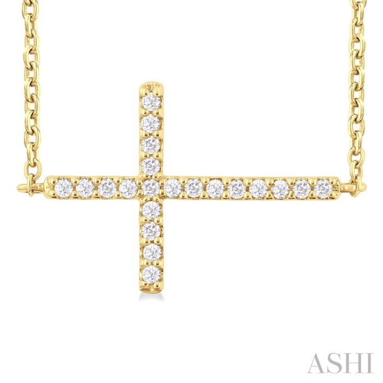 1/10 Ctw Petite Sideways Cross Round Cut Diamond Fashion Pendant With Chain in 10K Yellow Gold 1/10 Ctw Petite Sideways Cross Round Cut Diamond Fashion Pendant With Chain in 10K Yellow Gold