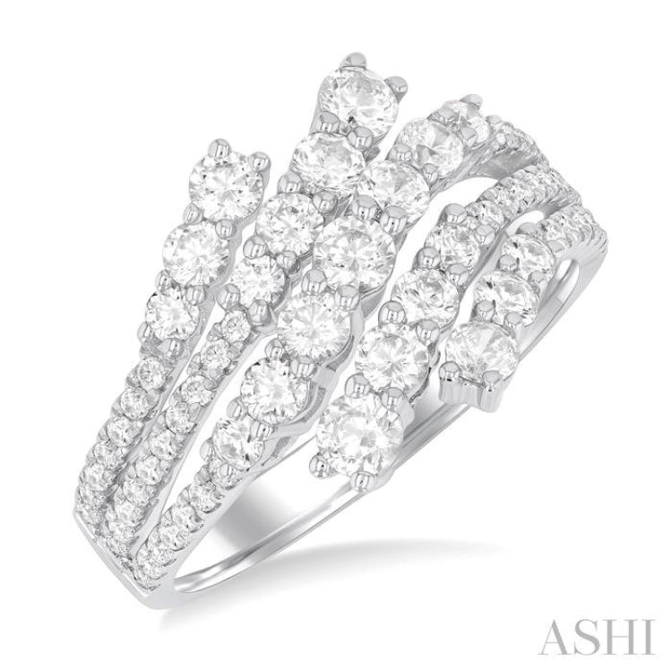 1 1/2 Ctw Triple Split Wide Bypass Round Cut Diamond Fashion Ring in 14K White Gold 1 1/2 Ctw Triple Split Wide Bypass Round Cut Diamond Fashion Ring in 14K White Gold