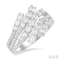 1 1/2 Ctw Triple Split Wide Bypass Round Cut Diamond Fashion Ring in 14K White Gold 1 1/2 Ctw Triple Split Wide Bypass Round Cut Diamond Fashion Ring in 14K White Gold