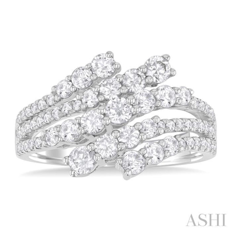 1 1/2 Ctw Triple Split Wide Bypass Round Cut Diamond Fashion Ring in 14K White Gold 1 1/2 Ctw Triple Split Wide Bypass Round Cut Diamond Fashion Ring in 14K White Gold