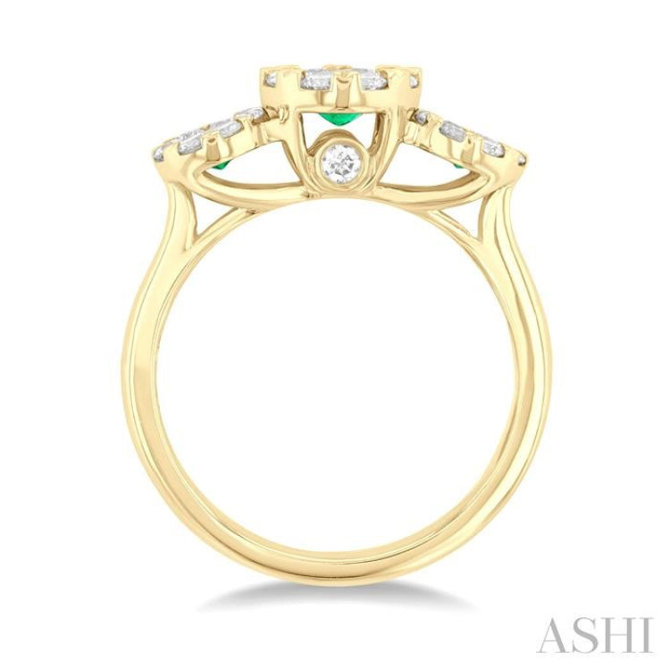 3.8 MM & 3 MM Emerald and 5/8 Ctw Round Cut Diamond Precious Lovebright Past, Present and Future Ring in 14K Yellow Gold 3.8 MM & 3 MM Emerald and 5/8 Ctw Round Cut Diamond Precious Lovebright Past, Present and Future Ring in 14K Yellow Gold