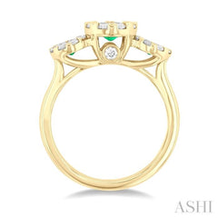 3.8 MM & 3 MM Emerald and 5/8 Ctw Round Cut Diamond Precious Lovebright Past, Present and Future Ring in 14K Yellow Gold 3.8 MM & 3 MM Emerald and 5/8 Ctw Round Cut Diamond Precious Lovebright Past, Present and Future Ring in 14K Yellow Gold