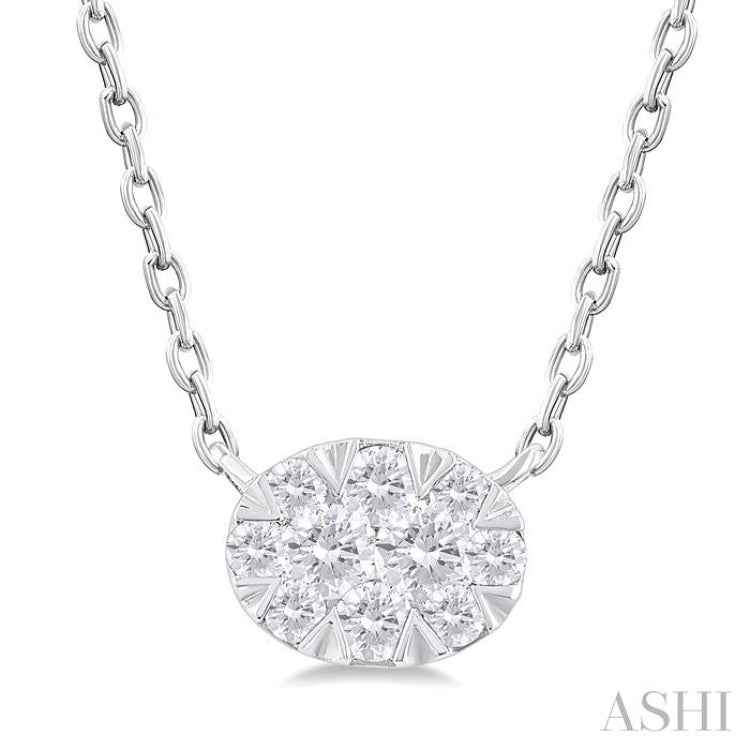 1/10 Ctw Lovebright Petite East-West Set Oval Shape Round Cut Diamond Fashion Pendant With Chain in 10K White Gold 1/10 Ctw Lovebright Petite East-West Set Oval Shape Round Cut Diamond Fashion Pendant With Chain in 10K White Gold