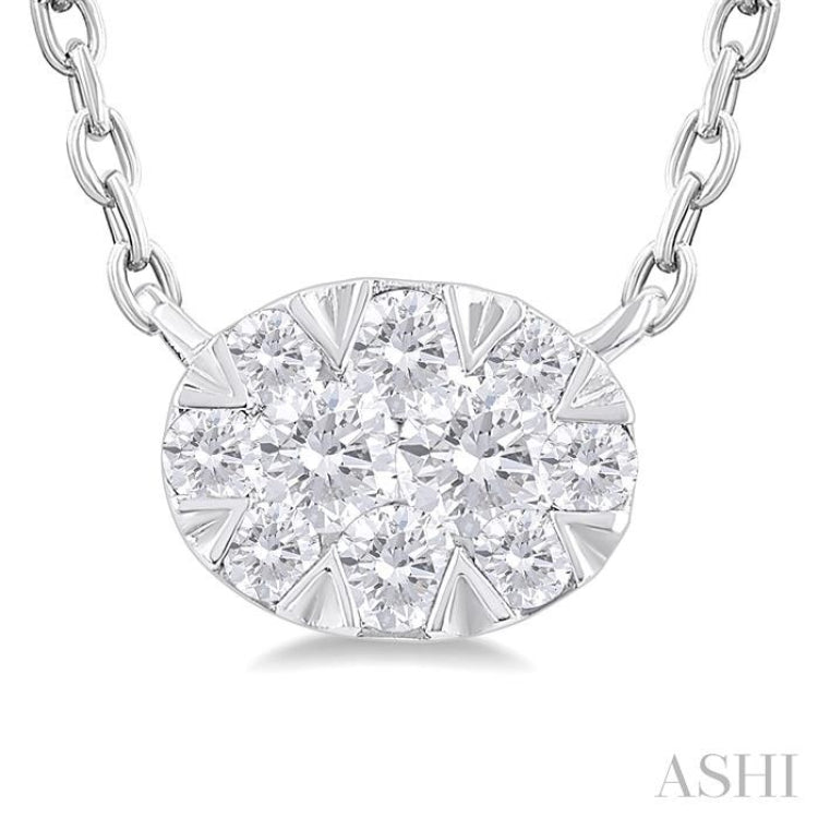 1/10 Ctw Lovebright Petite East-West Set Oval Shape Round Cut Diamond Fashion Pendant With Chain in 10K White Gold 1/10 Ctw Lovebright Petite East-West Set Oval Shape Round Cut Diamond Fashion Pendant With Chain in 10K White Gold