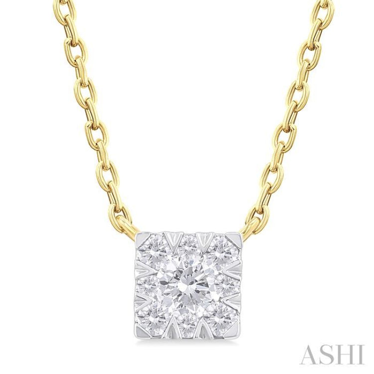 1/10 Ctw Lovebright Petite Square Shape Round Cut Diamond Fashion Pendant With Chain in 10K Yellow Gold 1/10 Ctw Lovebright Petite Square Shape Round Cut Diamond Fashion Pendant With Chain in 10K Yellow Gold
