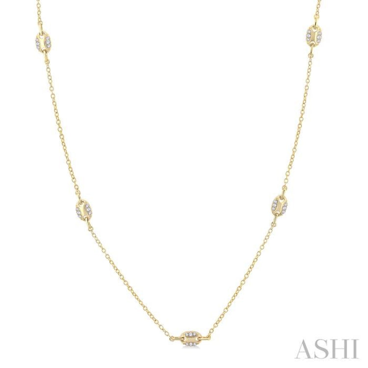 1/5 Ctw Mariner Link Round Cut Diamond Station Necklace in 14K Yellow Gold 1/5 Ctw Mariner Link Round Cut Diamond Station Necklace in 14K Yellow Gold