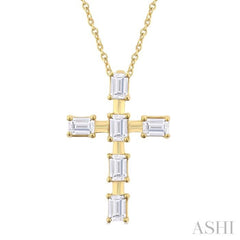 1/2 Ctw Cross Emerald Cut Diamond Fashion Pendant With Chain in 14K Yellow Gold 1/2 Ctw Cross Emerald Cut Diamond Fashion Pendant With Chain in 14K Yellow Gold