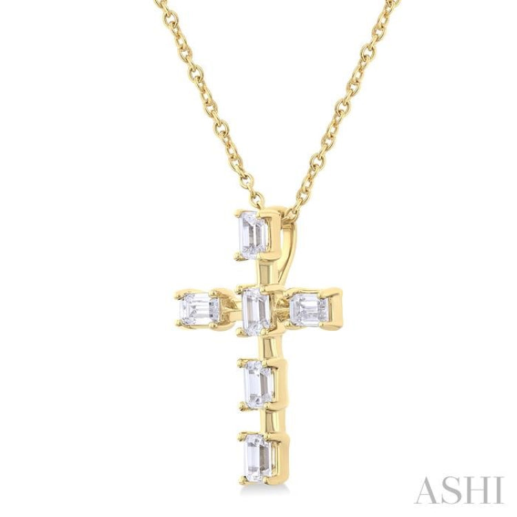 1/2 Ctw Cross Emerald Cut Diamond Fashion Pendant With Chain in 14K Yellow Gold 1/2 Ctw Cross Emerald Cut Diamond Fashion Pendant With Chain in 14K Yellow Gold