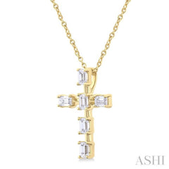 1/2 Ctw Cross Emerald Cut Diamond Fashion Pendant With Chain in 14K Yellow Gold 1/2 Ctw Cross Emerald Cut Diamond Fashion Pendant With Chain in 14K Yellow Gold