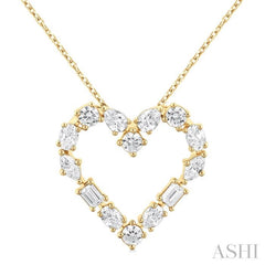 1 Ctw Heart Shape Mixed Diamond Cut Fashion Pendant With Chain in 14K Yellow Gold 1 Ctw Heart Shape Mixed Diamond Cut Fashion Pendant With Chain in 14K Yellow Gold