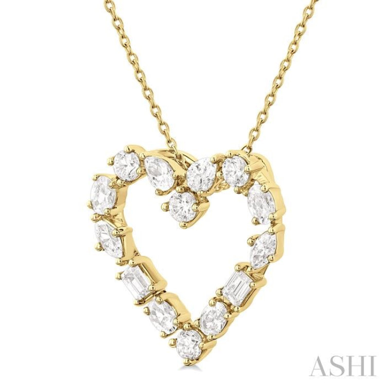 1 Ctw Heart Shape Mixed Diamond Cut Fashion Pendant With Chain in 14K Yellow Gold 1 Ctw Heart Shape Mixed Diamond Cut Fashion Pendant With Chain in 14K Yellow Gold