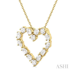 1 Ctw Heart Shape Mixed Diamond Cut Fashion Pendant With Chain in 14K Yellow Gold 1 Ctw Heart Shape Mixed Diamond Cut Fashion Pendant With Chain in 14K Yellow Gold