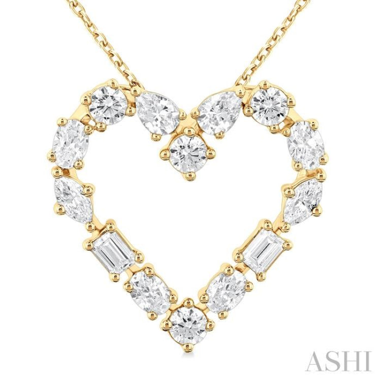 1 Ctw Heart Shape Mixed Diamond Cut Fashion Pendant With Chain in 14K Yellow Gold 1 Ctw Heart Shape Mixed Diamond Cut Fashion Pendant With Chain in 14K Yellow Gold