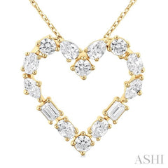 1 Ctw Heart Shape Mixed Diamond Cut Fashion Pendant With Chain in 14K Yellow Gold 1 Ctw Heart Shape Mixed Diamond Cut Fashion Pendant With Chain in 14K Yellow Gold