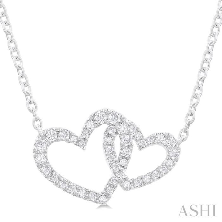 1/4 Ctw Interlocked Heart Round Cut Diamond Fashion Pendant With Chain in 10K White Gold 1/4 Ctw Interlocked Heart Round Cut Diamond Fashion Pendant With Chain in 10K White Gold