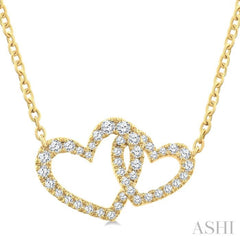 1/4 Ctw Interlocked Heart Round Cut Diamond Fashion Pendant With Chain in 10K Yellow Gold 1/4 Ctw Interlocked Heart Round Cut Diamond Fashion Pendant With Chain in 10K Yellow Gold