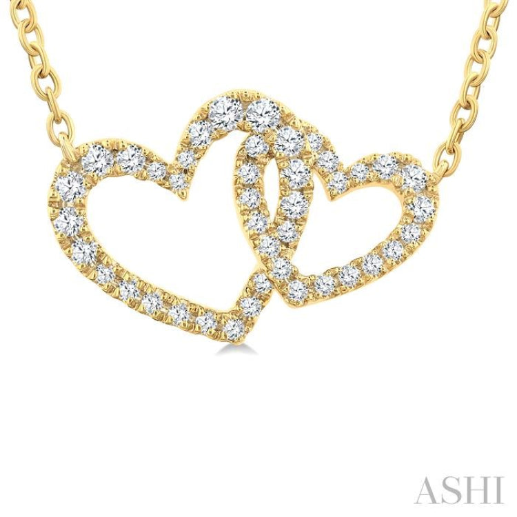 1/4 Ctw Interlocked Heart Round Cut Diamond Fashion Pendant With Chain in 10K Yellow Gold 1/4 Ctw Interlocked Heart Round Cut Diamond Fashion Pendant With Chain in 10K Yellow Gold