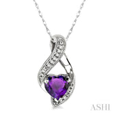 7 MM Heart Shape Amethyst and 1/20 Ctw Round Cut Diamond Semi-Precious Pendant in 14K White Gold with Chain