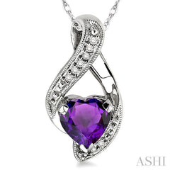 7 MM Heart Shape Amethyst and 1/20 Ctw Single Cut Diamond Semi-Precious Pendant in 14K White Gold with Chain 7 MM Heart Shape Amethyst and 1/20 Ctw Single Cut Diamond Semi-Precious Pendant in 14K White Gold with Chain
