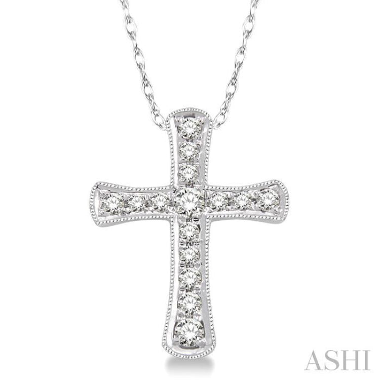 1/10 Ctw Round Cut Diamond Cross Pendant in 14K White Gold with Chain 1/10 Ctw Round Cut Diamond Cross Pendant in 14K White Gold with Chain