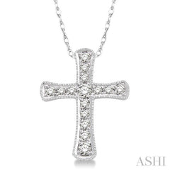 1/10 Ctw Round Cut Diamond Cross Pendant in 14K White Gold with Chain 1/10 Ctw Round Cut Diamond Cross Pendant in 14K White Gold with Chain