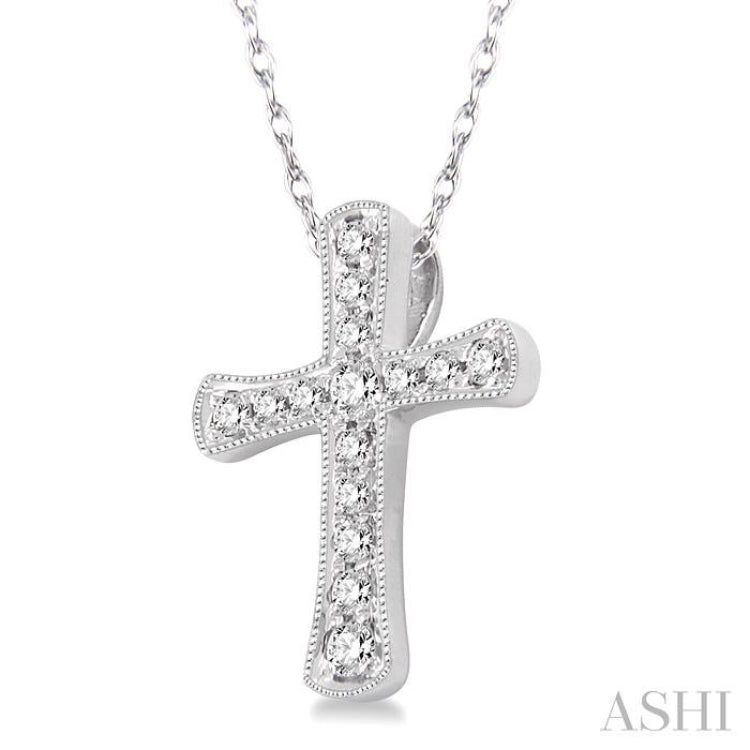 1/10 Ctw Round Cut Diamond Cross Pendant in 14K White Gold with Chain 1/10 Ctw Round Cut Diamond Cross Pendant in 14K White Gold with Chain