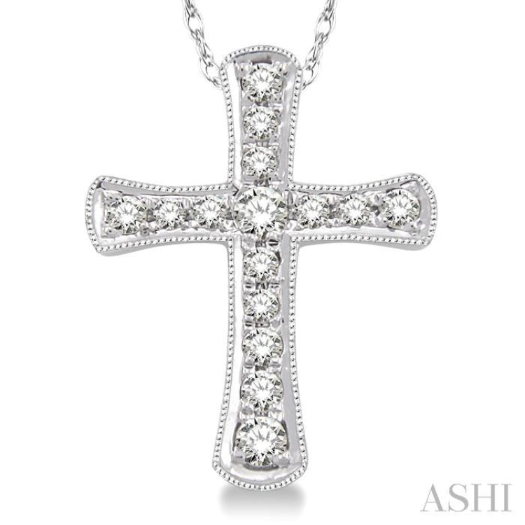 1/10 Ctw Round Cut Diamond Cross Pendant in 14K White Gold with Chain 1/10 Ctw Round Cut Diamond Cross Pendant in 14K White Gold with Chain