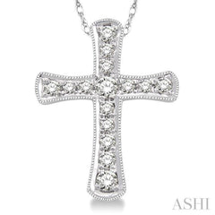 1/10 Ctw Round Cut Diamond Cross Pendant in 14K White Gold with Chain 1/10 Ctw Round Cut Diamond Cross Pendant in 14K White Gold with Chain