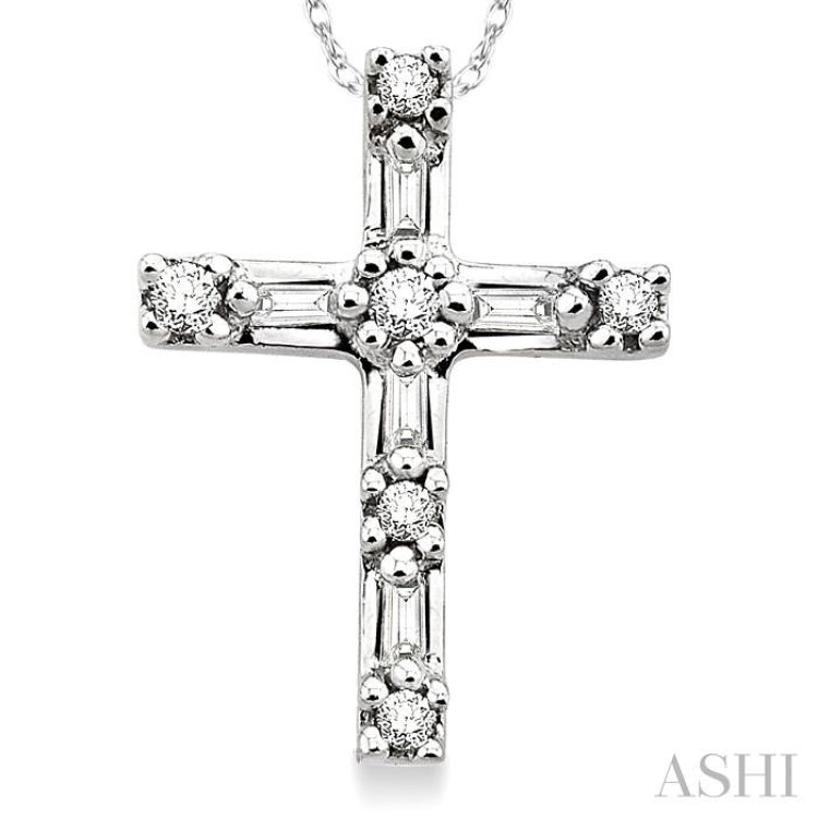 1/10 Ctw Diamond Cross Pendant in 10K White Gold with Chain 1/10 Ctw Diamond Cross Pendant in 10K White Gold with Chain