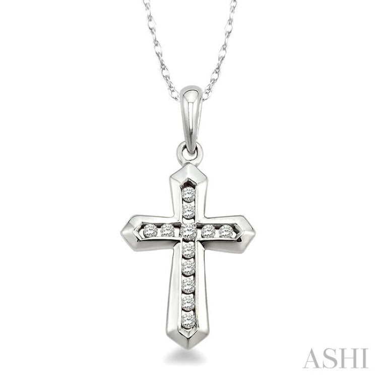 1/10 Ctw Round Cut Diamond Cross Pendant in 14K White Gold with Chain 1/10 Ctw Round Cut Diamond Cross Pendant in 14K White Gold with Chain