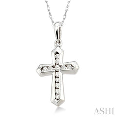 1/10 Ctw Round Cut Diamond Cross Pendant in 14K White Gold with Chain 1/10 Ctw Round Cut Diamond Cross Pendant in 14K White Gold with Chain